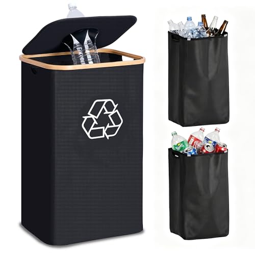 Recycling Bin for Kitchen 26 Gallon Black with 2 Reusable Inner Bags