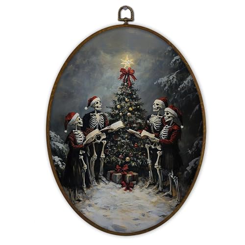Gnmduw Gothic Christmas Wall Art Book - Spooky Skeleton Winter Decor for Living Room
