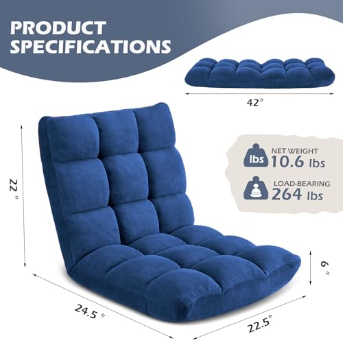 Darkblue Folding Floor Gaming Chair with 14 Adjustable Positions - Cushioned Lazy Sofa for Adults & Kids