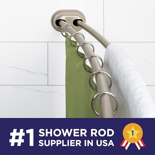 Zenna Home Satin Nickel Double Curved Shower Curtain Rod 50-72 Inch No Drill Tension Mount Bathroom Accessory