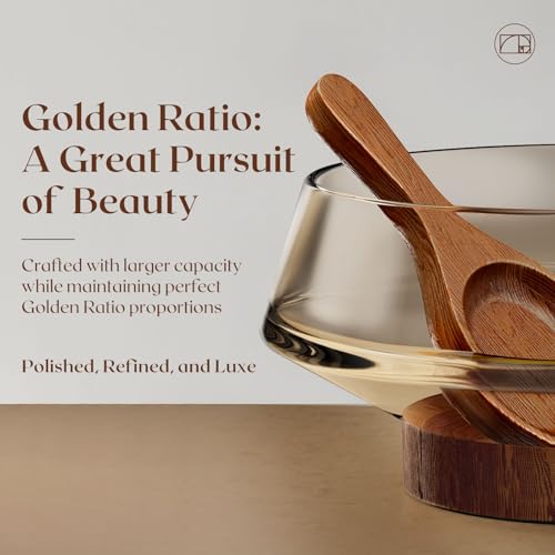 Golden Ratio Extra Large Crystal Glass Salad Bowl Set with Acacia Wooden Servers & Base - Hosting Essentials