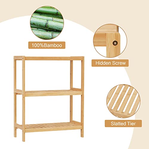 Elepude 3-Tier Bamboo Bathroom Shelf - Multifunctional Storage Organizer