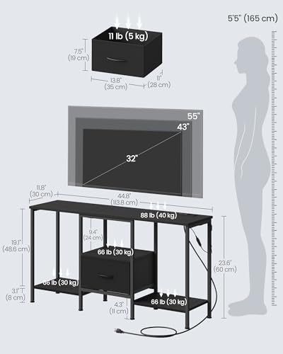 Ink Black 55-Inch TV Stand with LED Lighting, Storage & Adjustable Feet