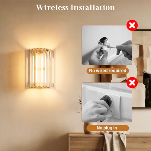 Keep Shinning Gold Wireless Wall Sconces Set of Two with Remote, RGB & Dimmable CCT for Bedroom Living Room Hallway