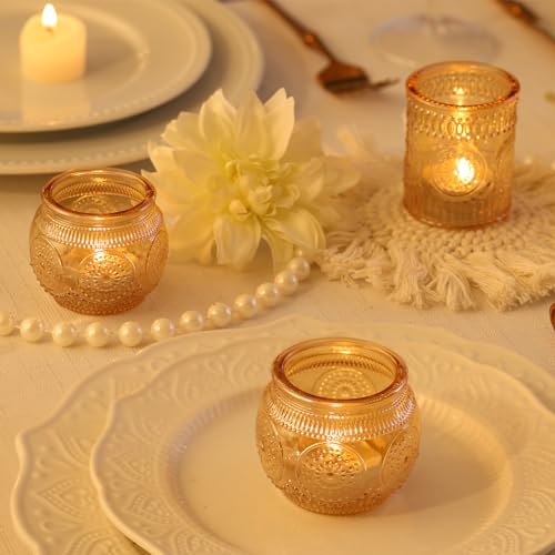48Pcs Gold Votive Candle Holders Set - Glass Candle Holders for Weddings & Home Decor - Variation: Gold / 48 PCS