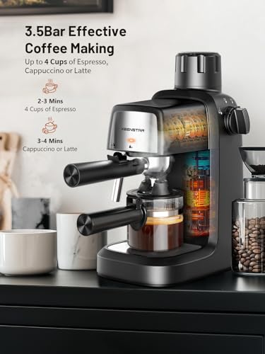 KEENSTAR 3.5 Bar Compact Espresso Machine - Black, 800W, 4-Cup