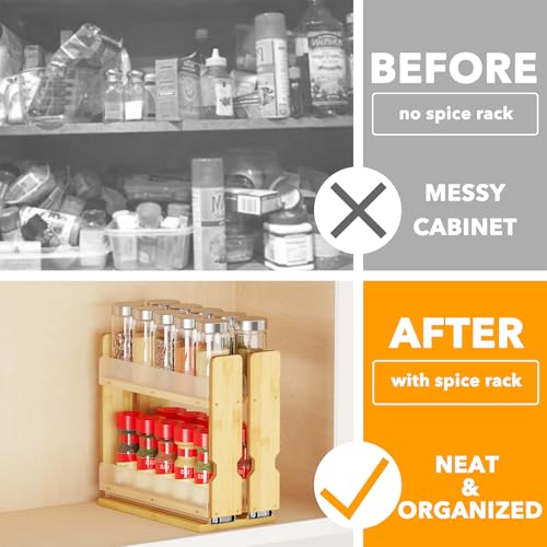 SpaceAid Bamboo Pull Out Spice Rack Organizer for Cabinet - 5.1" Wide, 2-Tier, 2 Drawers Natural