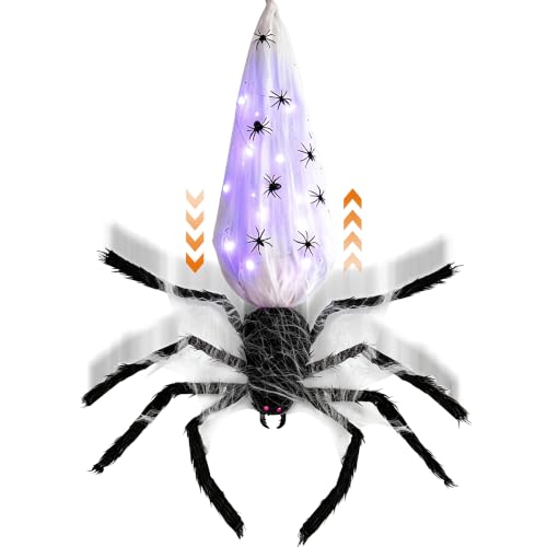 Halloween Animatronic Hanging Spider Decoration - 3FT Sound & Touch Activated with Egg Sack - Outdoor Indoor Haunted House Decor - Variation: Spider