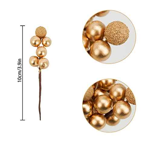 24 Pack Artificial Gold Christmas Glitter Berries Stems, Christmas Holly Berry Picks for DIY Crafts Wreath Garland Party Christmas Tree Ornaments Winter Decorations