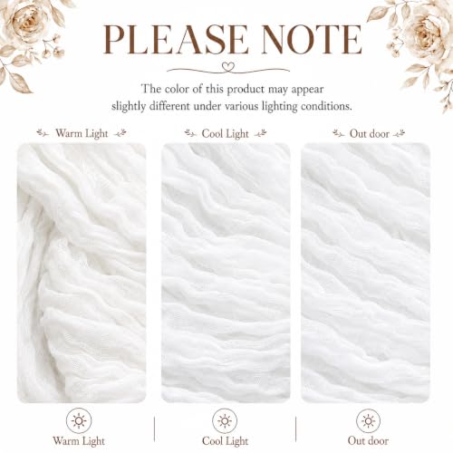 Miraluna 12-Pack White Cheesecloth Table Runners 17x108in – Semi-Sheer, No-Cut Banquet Linen (White, 12pcs)