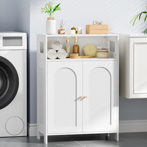 Bathroom Storage Cabinet with Adjustable Shelves and Doors - Small Floor Unit