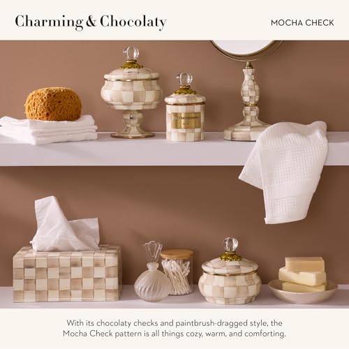 MACKENZIE-CHILDS Enamel Tissue Box Cover Mocha Check Brown & White Home Decor