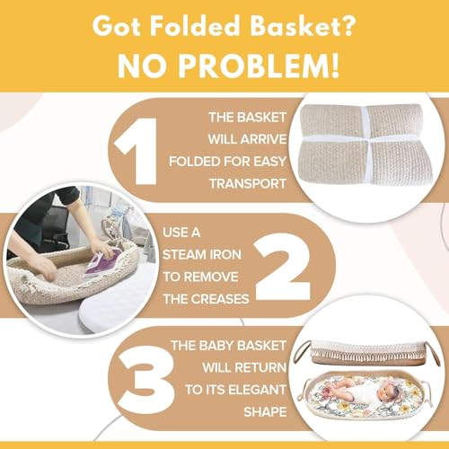 Beige Baby Changing Basket Set with Diaper Caddy Organizer - Handcrafted Cotton Boho Nursery