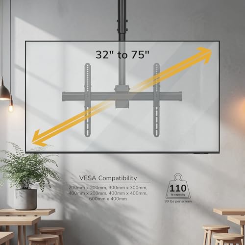 Ceiling TV Mount 32-75 Inch Adjustable Ceiling Mount with 3 Feet Black