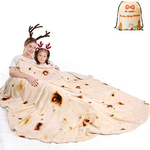Mermaker Burrito Tortilla Taco Blanket 71 inches for Adult Kids, Realistic Tortilla Throw Blanket Funny Gifts for Women Men Teen Boy Girl, Soft Flannel Food Blanket for Christmas Birthday Gifts-Yellow