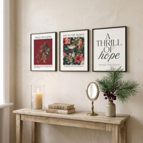 Beayum 9Pcs Vintage Christmas Wall Art 12x16 – Green & Red Bible Verses Unframed Prints