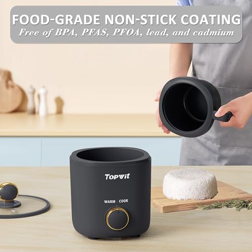 TopWit 2-Cup Mini Rice Cooker Grey, Compact Portable Food Steamer with Removable Pot