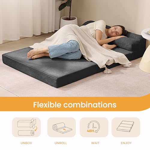 Grey 3-in-1 Folding Mattress Twin Sofa Bed Floor Couch Lounge Sleeper