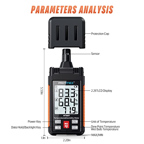 Digital Temperature Humidity Meter with Large LCD Backlight - High Precision HT607