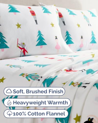 CGK 100% Cotton Flannel Bed Sheet Set - Split King, Tree Nutcracker Design