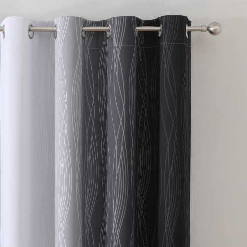 Black and Greyish White Ombre Blackout Curtains for Bedroom 52x84 Inch - Pack of 2 - Modern Wavy Line Design