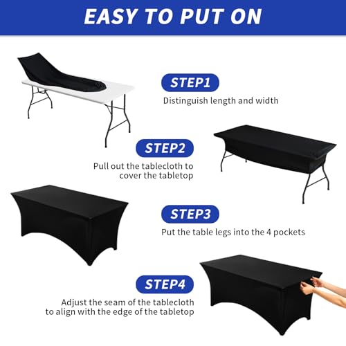 Fixwal Black 8ft Fitted Spandex Table Cover 3 Pack for Rectangle Tables