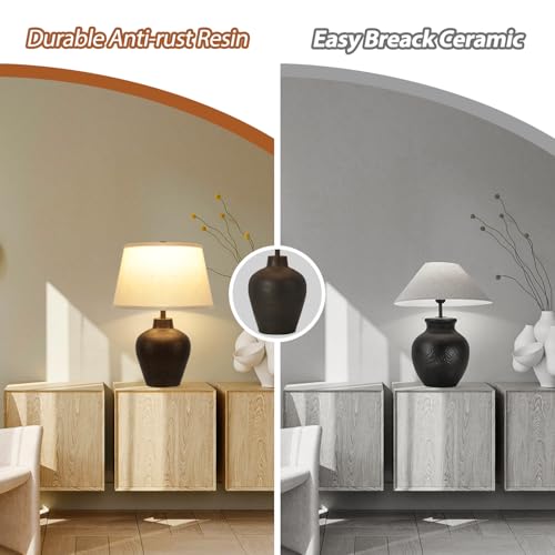 Farmhouse Rustic Table Lamps Set of 2 - Brown Nightstand Lamps for Bedroom & Living Room