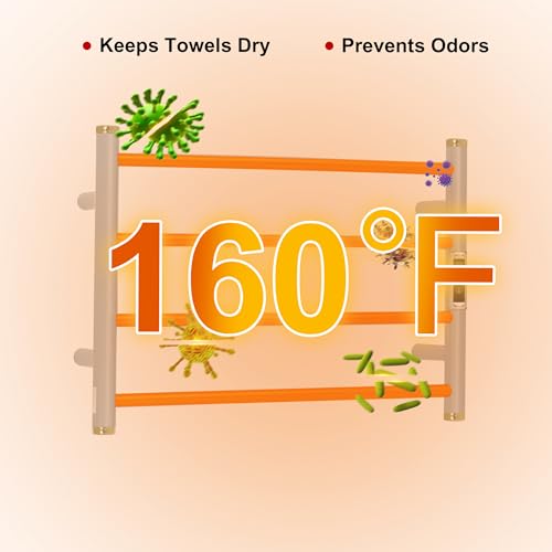 BLARALA Stainless Steel Electric Towel Warmer Rack with Gold Accents, 4 Bars, Wall-Mounted, Timer & Temp Control