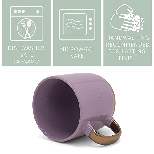Elanze Speckled 16oz Ceramic Mugs with Metallic Purple Handle – Set of 4