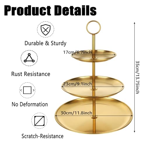Gold 3-Tier Stainless Steel Cupcake Stand - 24 Cupcakes Display