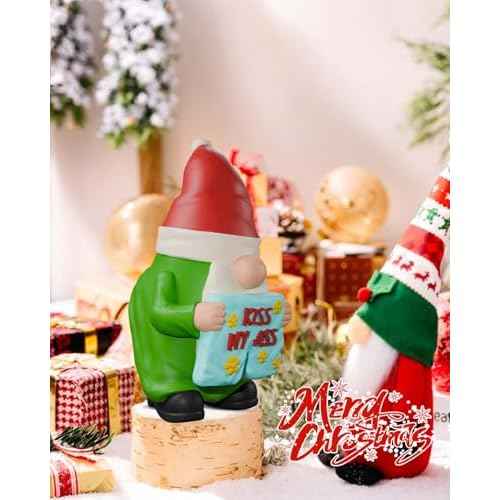 3.5'' Funny Christmas Gnomes Figurine, Mini Naughty Gnomes Figurines, Handmade Resin Statue Gnome Gifts for Christmas Decorations Indoor Christmas Tree, Display on Mantel, Window Sill or Fairy Garden