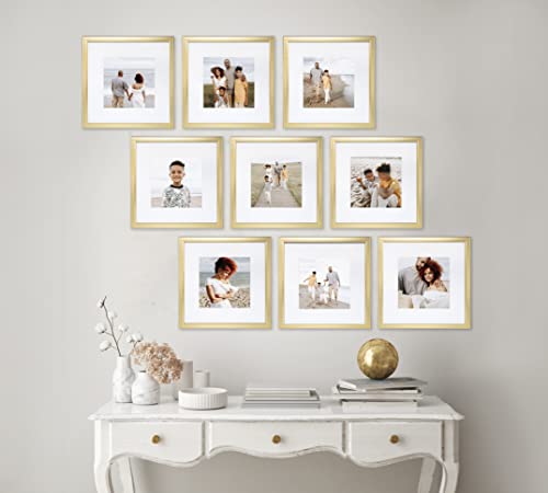 Sheffield Home Gold Gallery Wall Frame Set 12x12 / 8x8 Mat - 9 Pieces