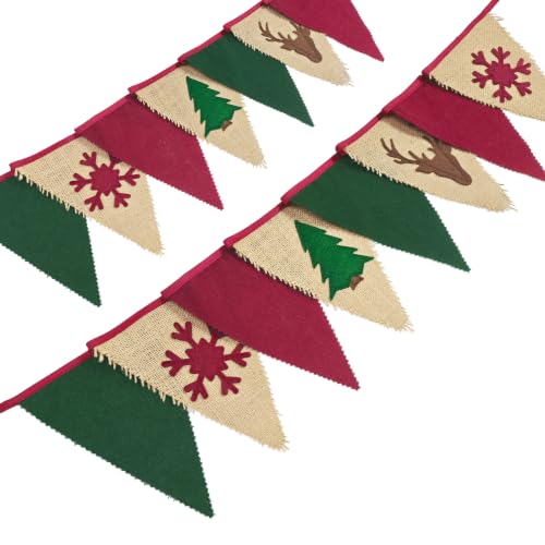 Pinkblume Red Green Deer Christmas Burlap Banner 24ft Party Decorations