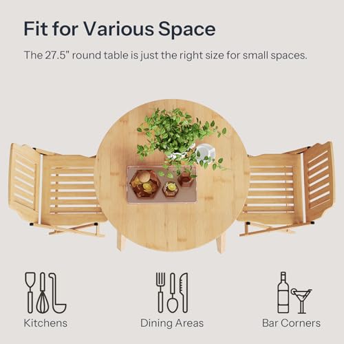 Natural Bamboo Round Dining Table for 2 - Compact Kitchen & Small Space