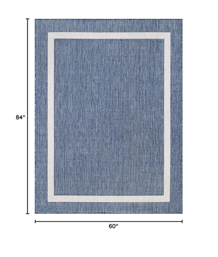 Luul Home 7' x 5' Blue Bordered Outdoor Waterproof Washable Area Rug