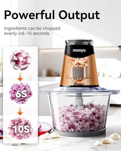 Mooye Silver Food Processor with 3 Bowls & Powerful Copper Motor, Includes Meat & Vegetable Choppers