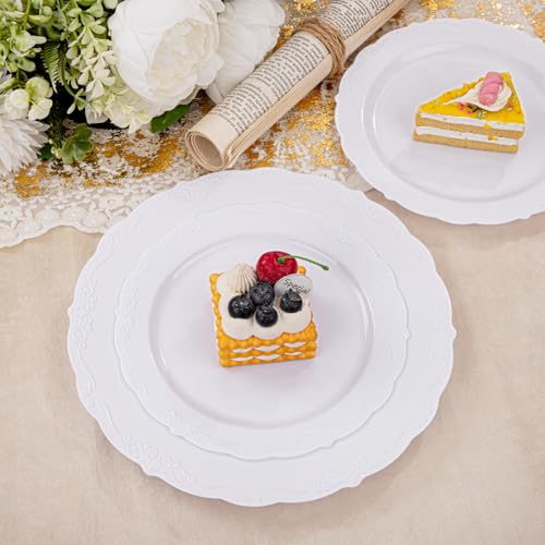 Disposable White Plastic Plates - 100 Pcs Party Dinnerware, Reusable & Elegant