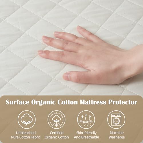 Organic Crib Mattress Protector - Top & Side Waterproof Baby Bed Cover - Crib