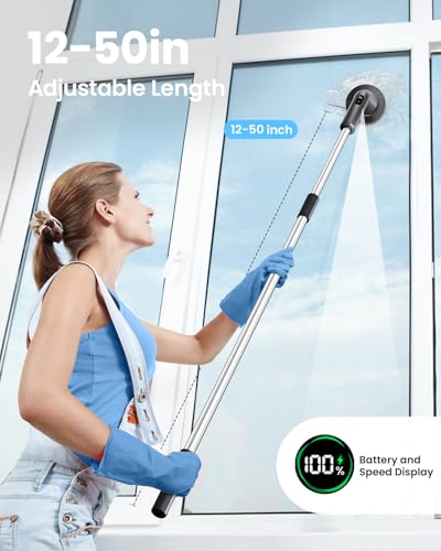 Leebein Black Electric Spin Scrubber with Extendable Handle and 7 Brush Heads