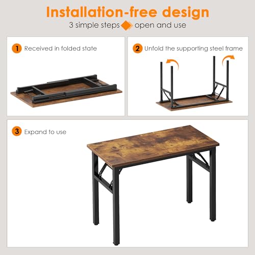 Need Small Folding Computer Desk 39.4 Inch Rustic Brown Space-Saving Table