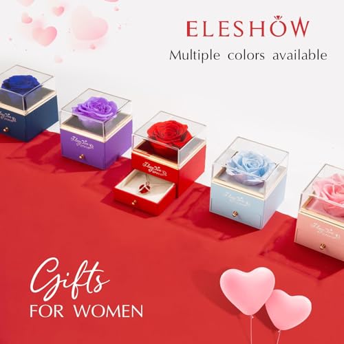 EleShow Preserved Real Rose with Heart Necklace, Eternal Flowers I