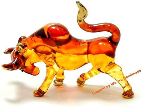 Miniature Handmade Blown Glass Brown Bull Figurine - Unique Collectible Garden Decor
