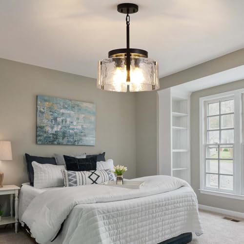 3-Light Black Modern Farmhouse Chandelier for Dining Room & Entryway - Adjustable Glass Pendant Lights