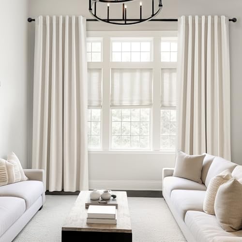 Topfinel Birch Linen Blackout Curtains 96 Inch Long, 2 Panels, 52" W x 96" L, Boho Farmhouse Style, Includes Hooks for Living Room & Bedroom