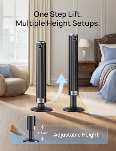 DREO Smart Tower Fan for Bedroom - Black, 40-45 Inch Adjustable Height, 9 Speeds