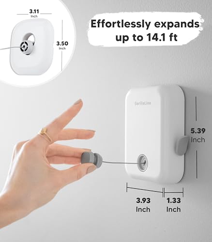 GorillaLine White Retractable Clothesline Indoor & Outdoor Wall Mount Heavy Duty Laundry Line