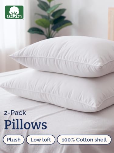 CGK Unlimited Queen Size Cotton Pillows Set of 2 - White, Soft Support, Breathable 300 Thread Count