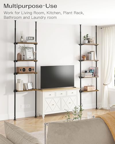 ALLZONE Rustic Brown 4-Tier Floor-to-Ceiling Narrow Bookshelf - Small Space Storage