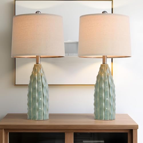 USumkky 23.75-inch Green Ceramic Table Lamp Set of 2 - Farmhouse & Modern Nightstand Decor
