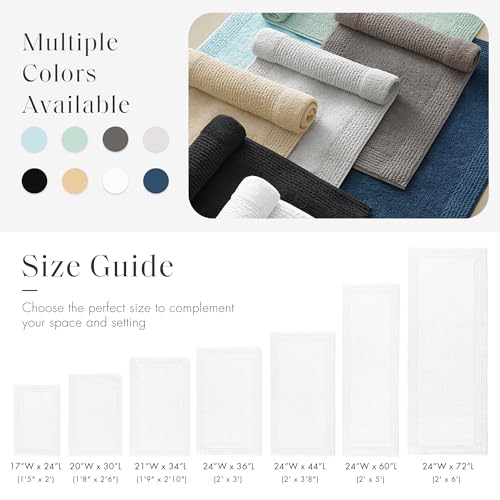 White Reversible Cotton Bath Rug 24 x 44 Inches - Plush & Durable